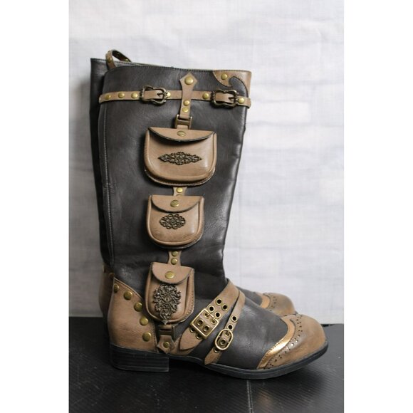 Two Tone Brown Zipper Boots with Pockets - Picture 1 of 7